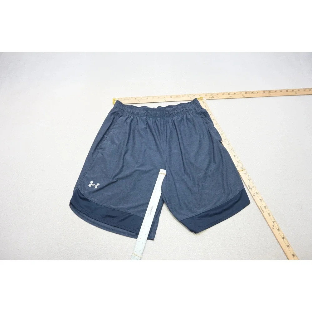 Under Armour Athletic Gym Shorts Men Large Navy Blue Mesh Trim Loose Excellent